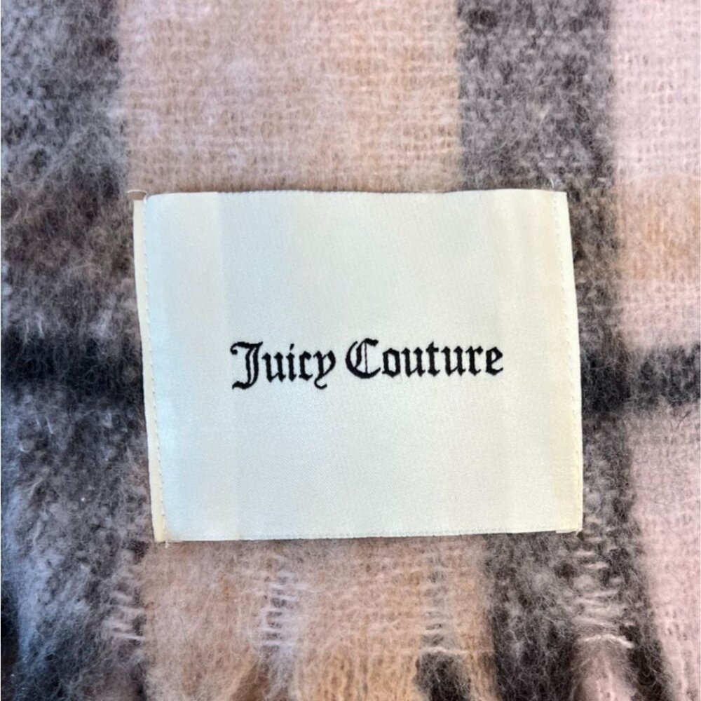 Juicy Couture Women’s Plaid Fringe Scarf 100% Polyester Brown Pink Tan - Picture 4 of 6